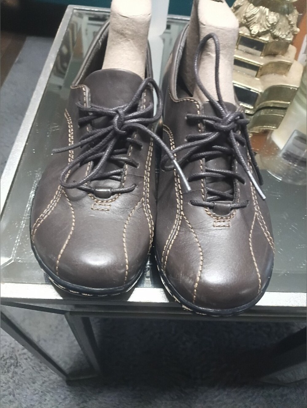 Clarks Brown Leather Lace-Up Women's Flats